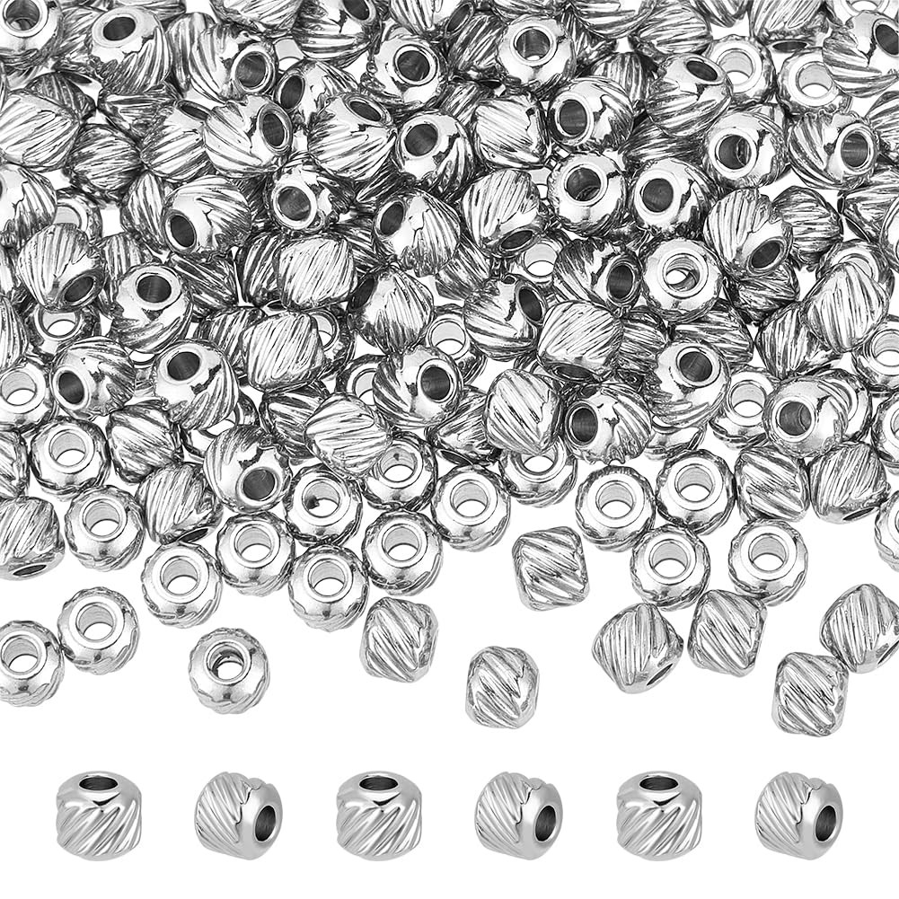 UNICRAFTALE About 200Pcs 4mm Textured Spacer Beads Stainless 1.5mm, Silver 