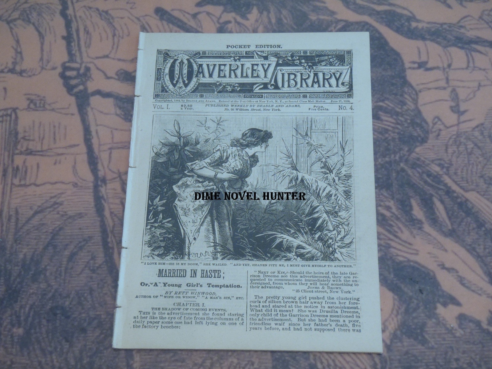 BEADLE ADAMS WAVERLEY LIBRARY POCKET EDITION #04 RETT WINWOOD VG DIME NOVEL