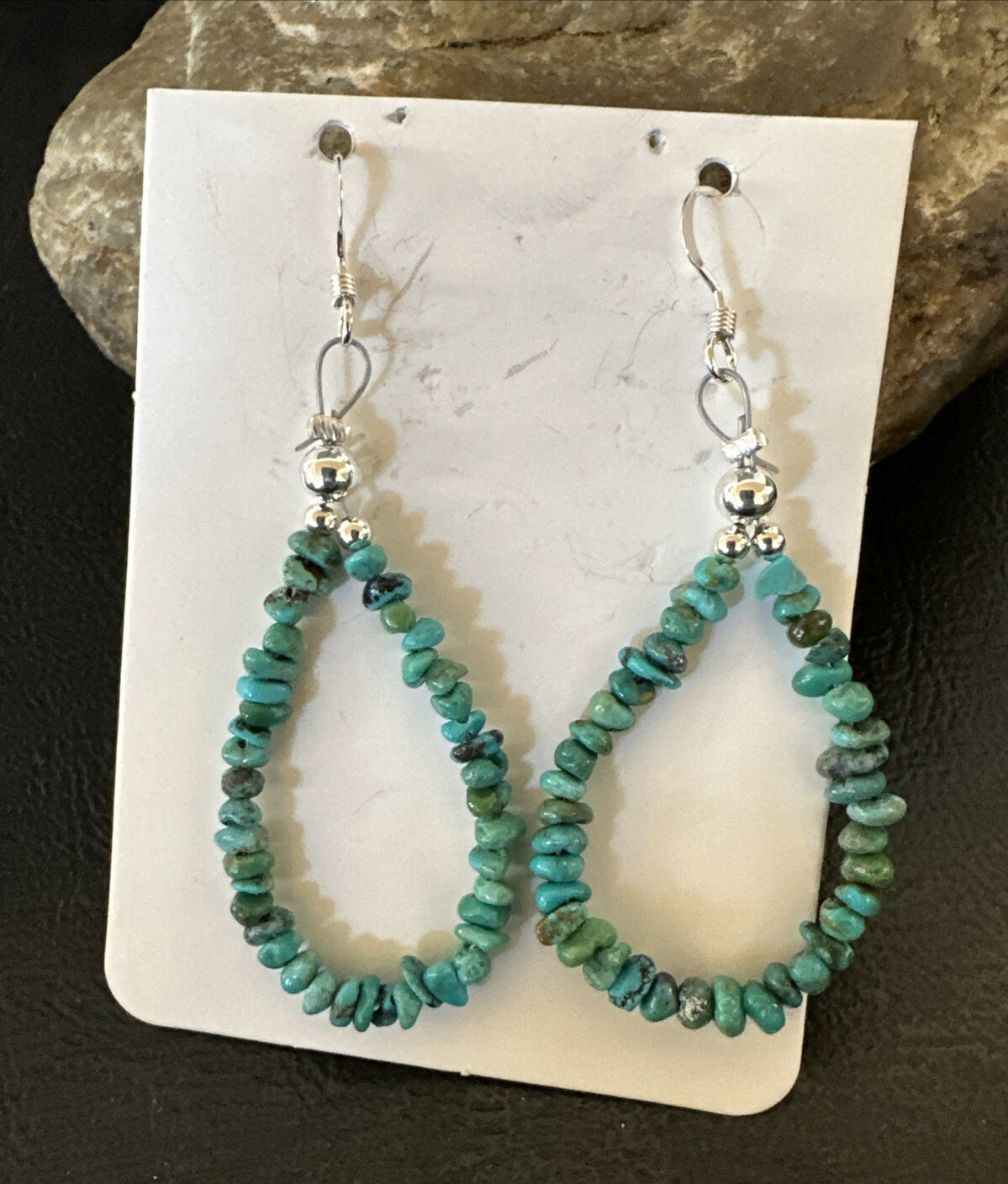 Blue Turquoise small Nugget Sterling Silver Beads Earrings 1" 18659