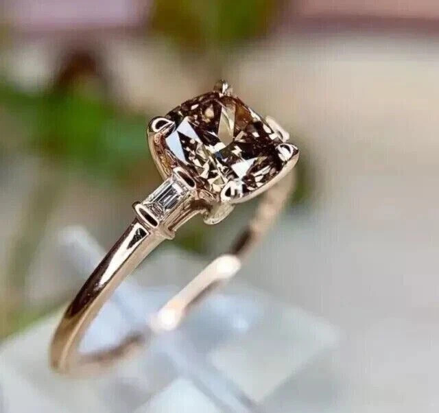2 Ct Cushion Lab-Created Chocolate Diamond Engagement Ring 14K Rose Gold Plated