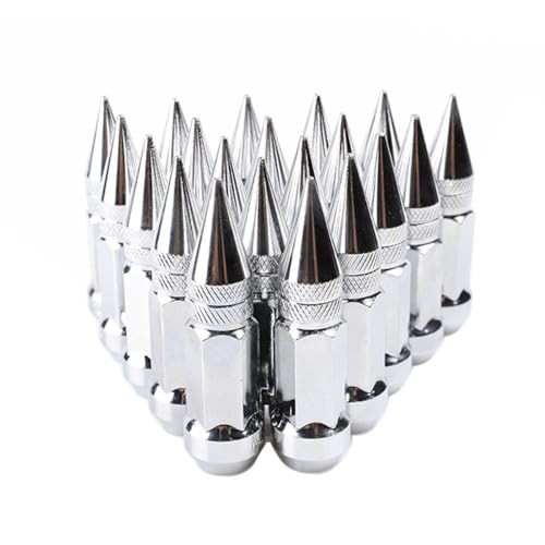 20PCS M12x1.5 Car Wheel Lug Nuts with Pointed Cap, 60mm Height Aluminum Silver