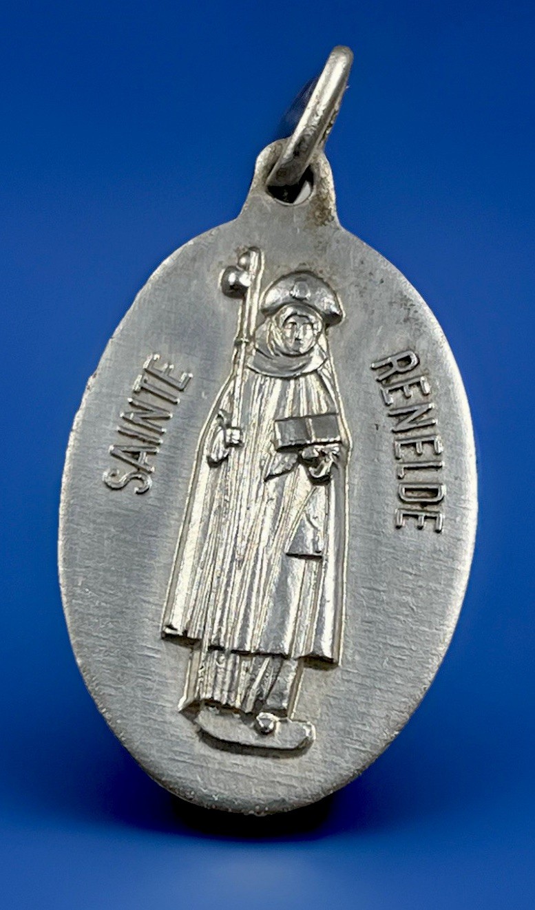 Vintage Catholic St Renelde, Patron To Sufferers Of Wounds Silver Tone Medal