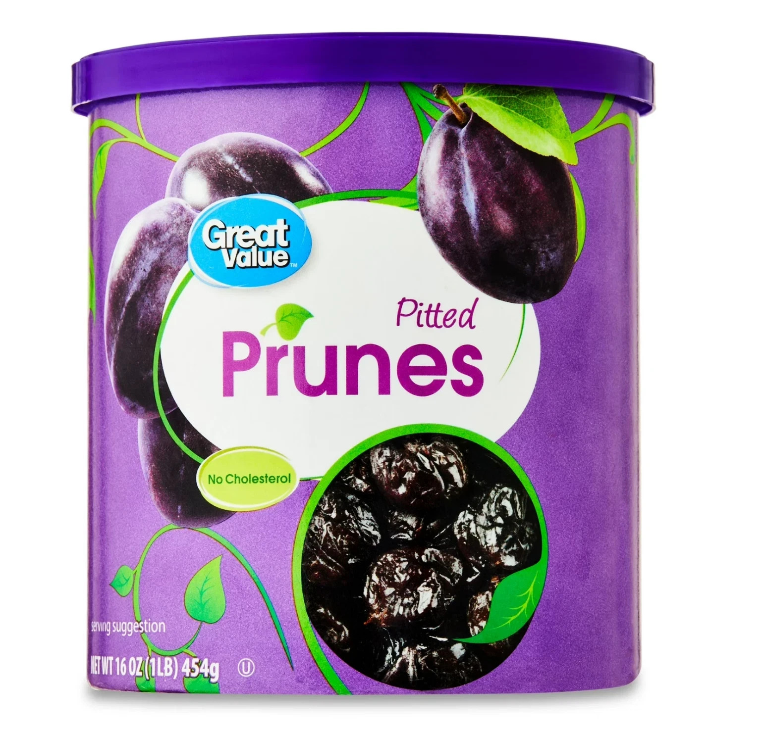 Great Value Unsweetened Pitted Prunes Canister, 16 oz