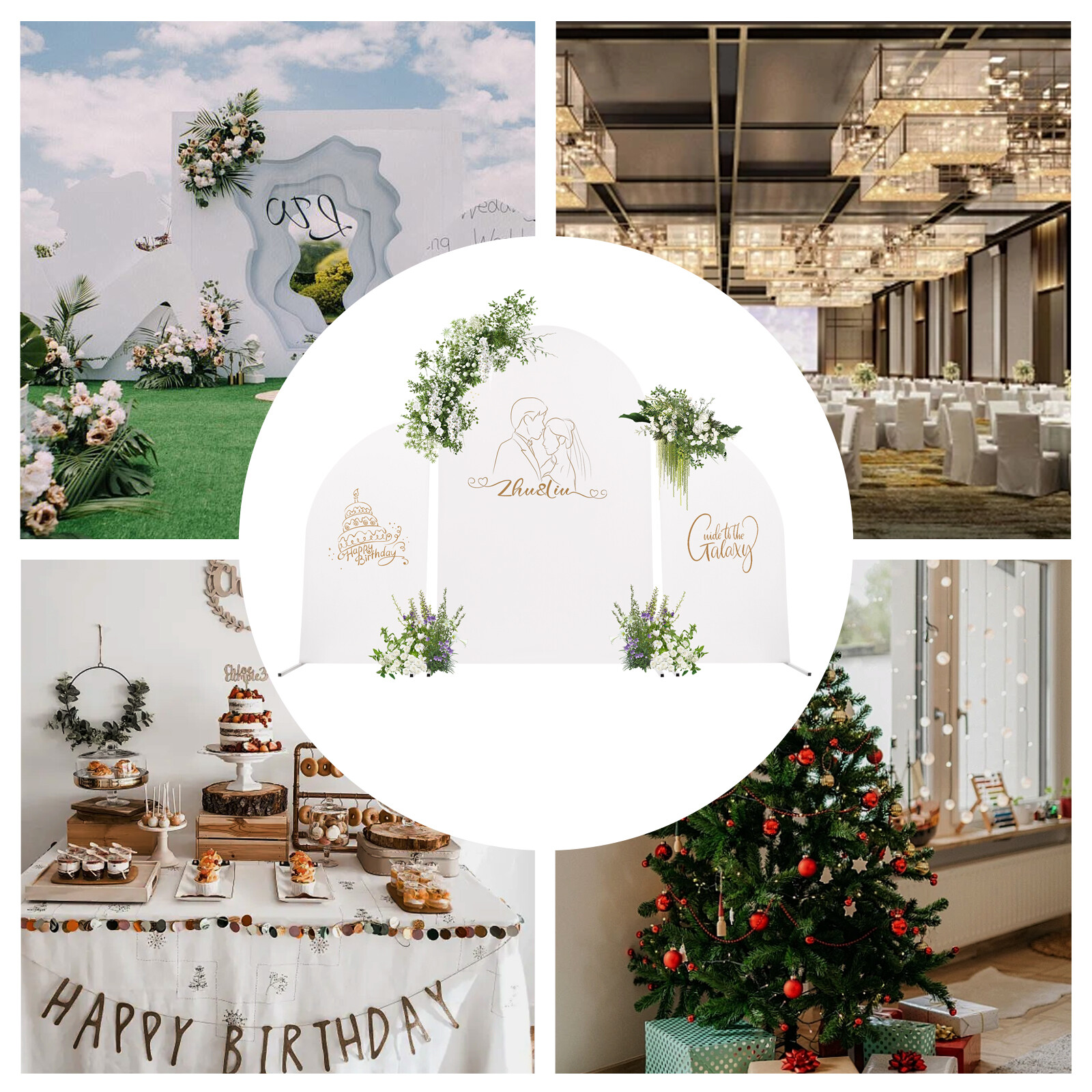 Metal Wedding Stand Backdrop Rack DIY Party Arch Flower Holder with Fabric Cover