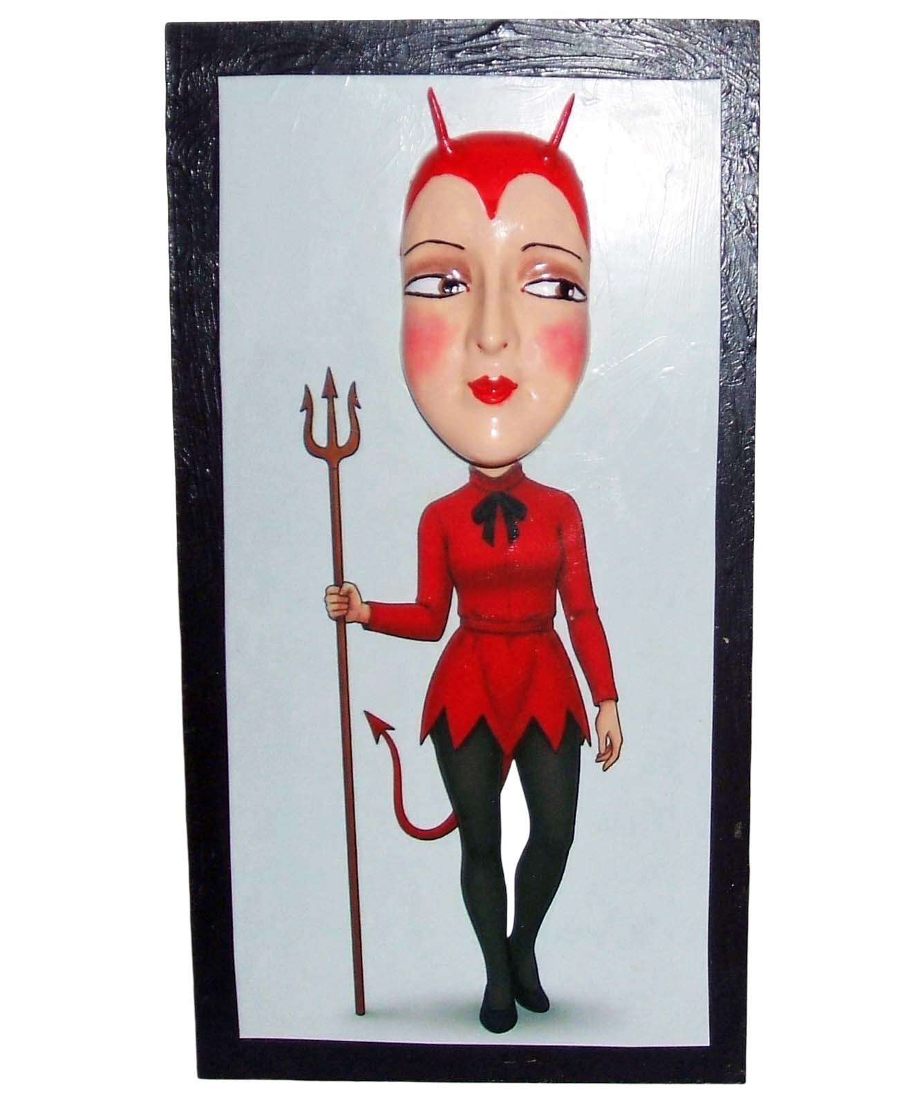 Boudoir Doll SHE DEVIL Costume Clay Head Replica Plaque Mixed Media Collage