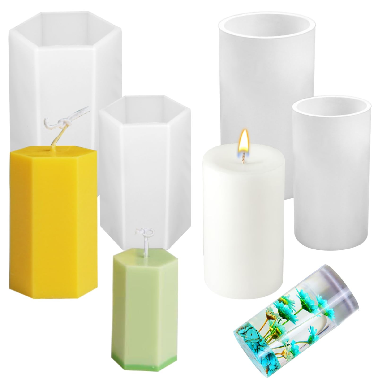 4 Packs Large Cylinder Mold for Candle Making, Hexagon Silicone Translucent 