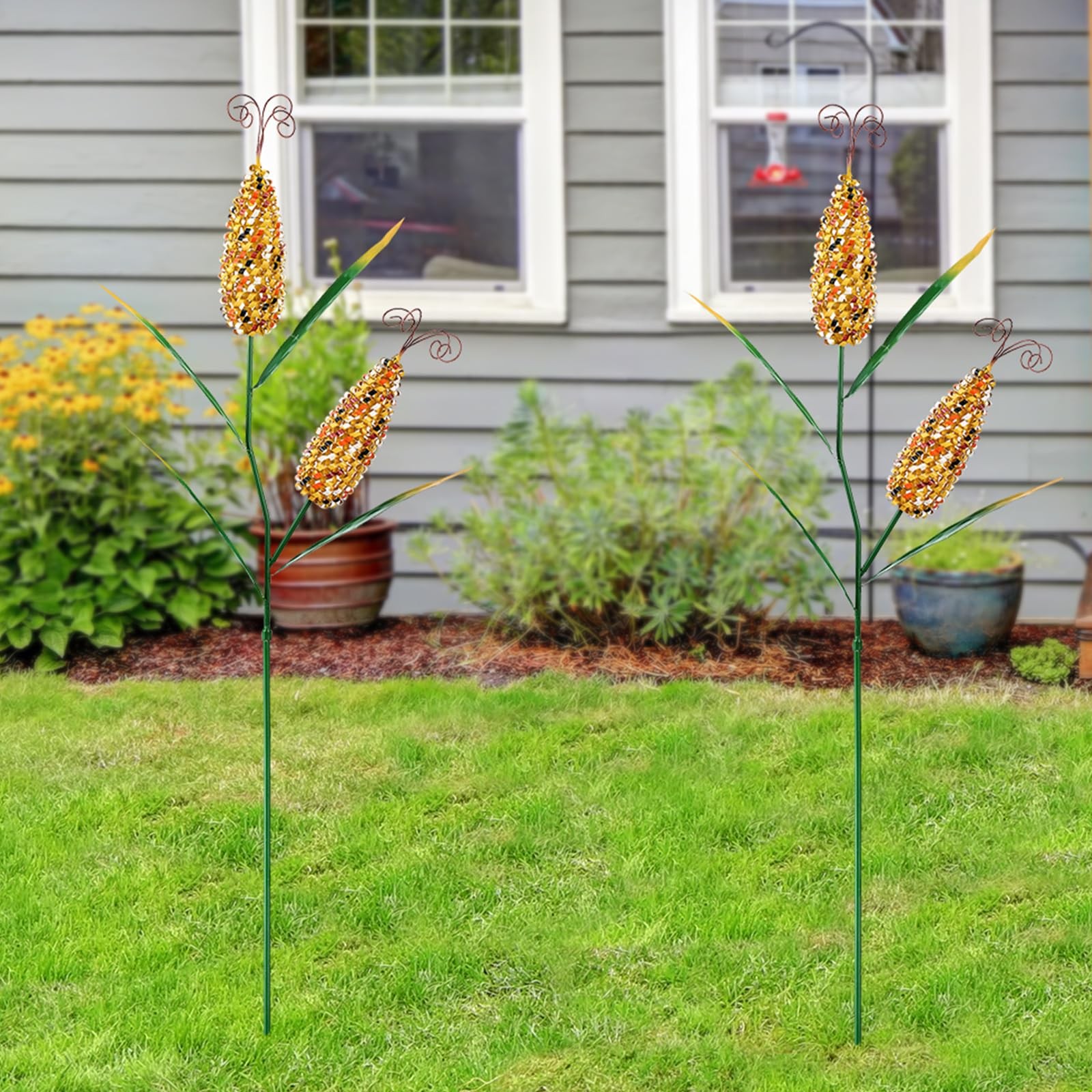 2 Pcs Metal Corn Garden Stakes Fall Decor 40 Inch Corn Stalk Yard Sign Artifi...