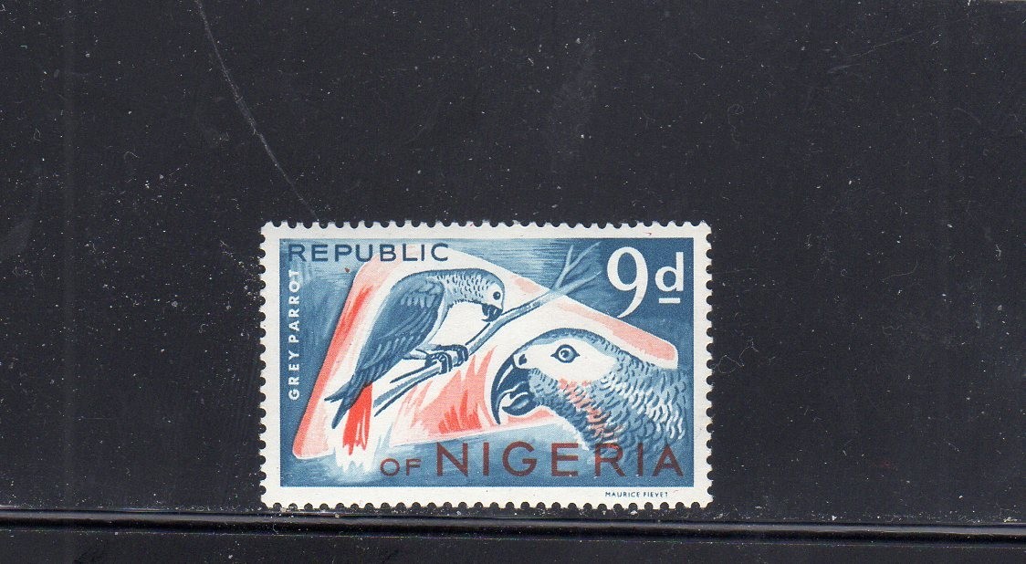 NIGERIA #191 1965 9p GREY PARROT MINT VF NH O,G 