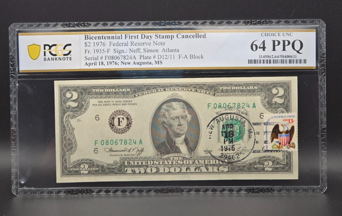 1976 $2 FRN First Day Stamp Cancelled - Fr. 1935 - F Atlanta - PCGS 64 PPQ