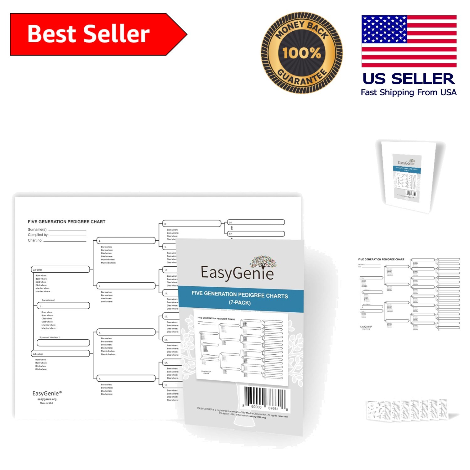 Archival-Quality Five Generation Pedigree Charts - Perfect for Family Histories