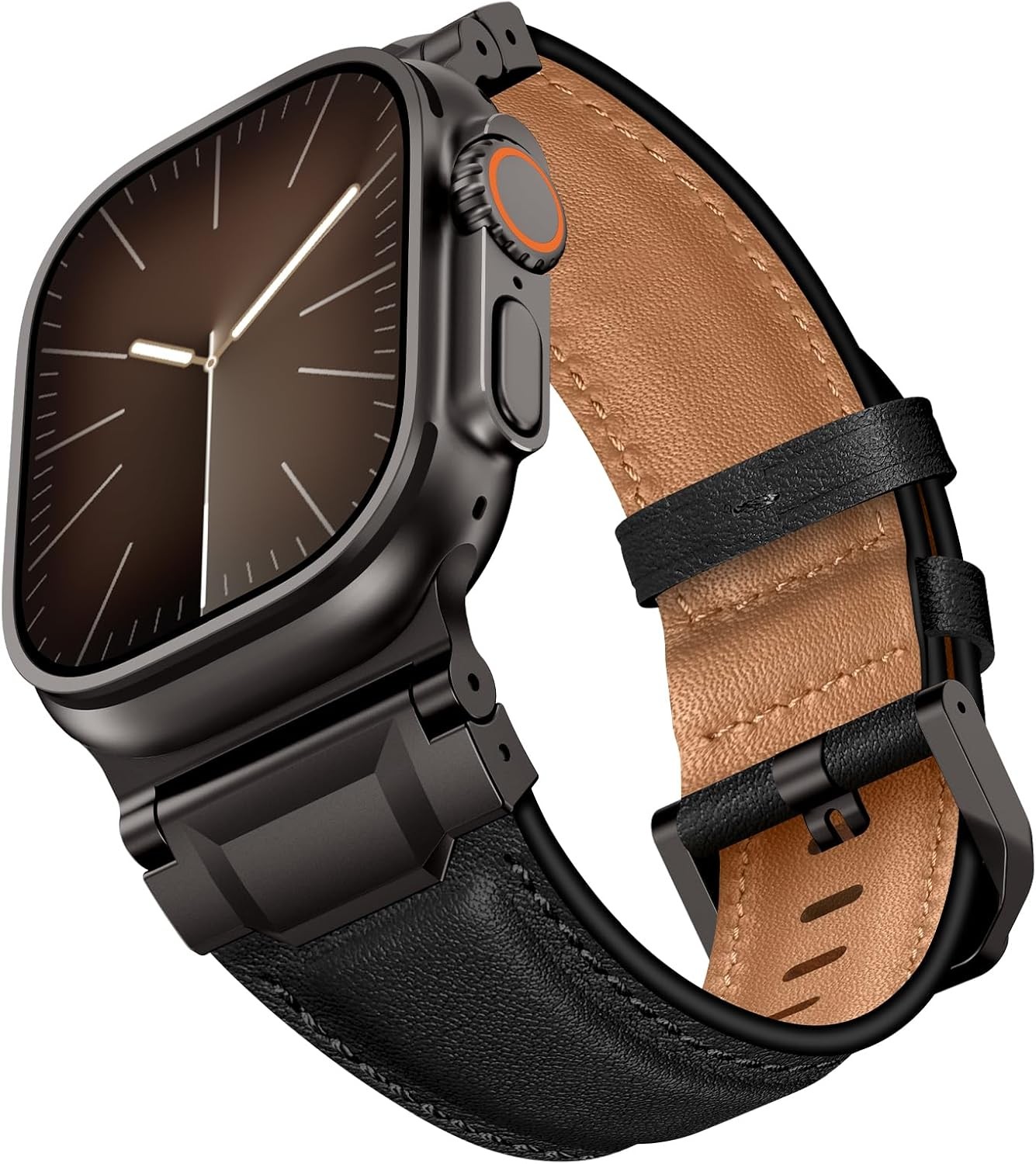 Genuine Leather Strap Compatible with Apple Watch Ultra 49mm, Black