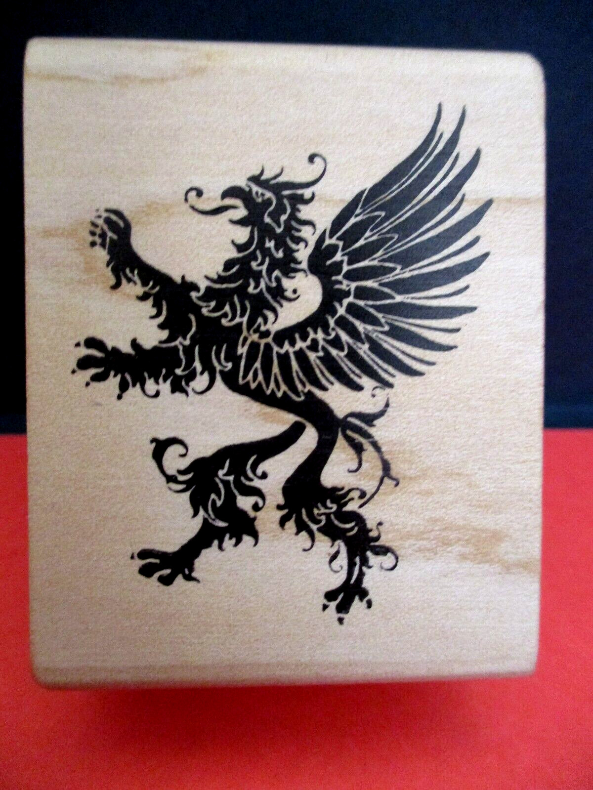 MAGENTA DRAGON RUBBER STAMP WOOD MTD