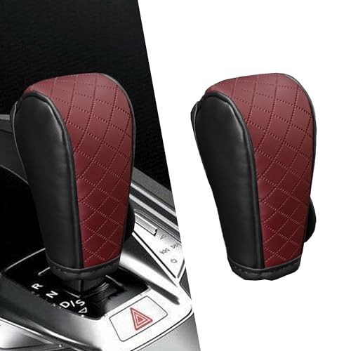 Car Gear Shift Cover, Anti-Slip Leather Shift Knob Cover for Black/Wine Red