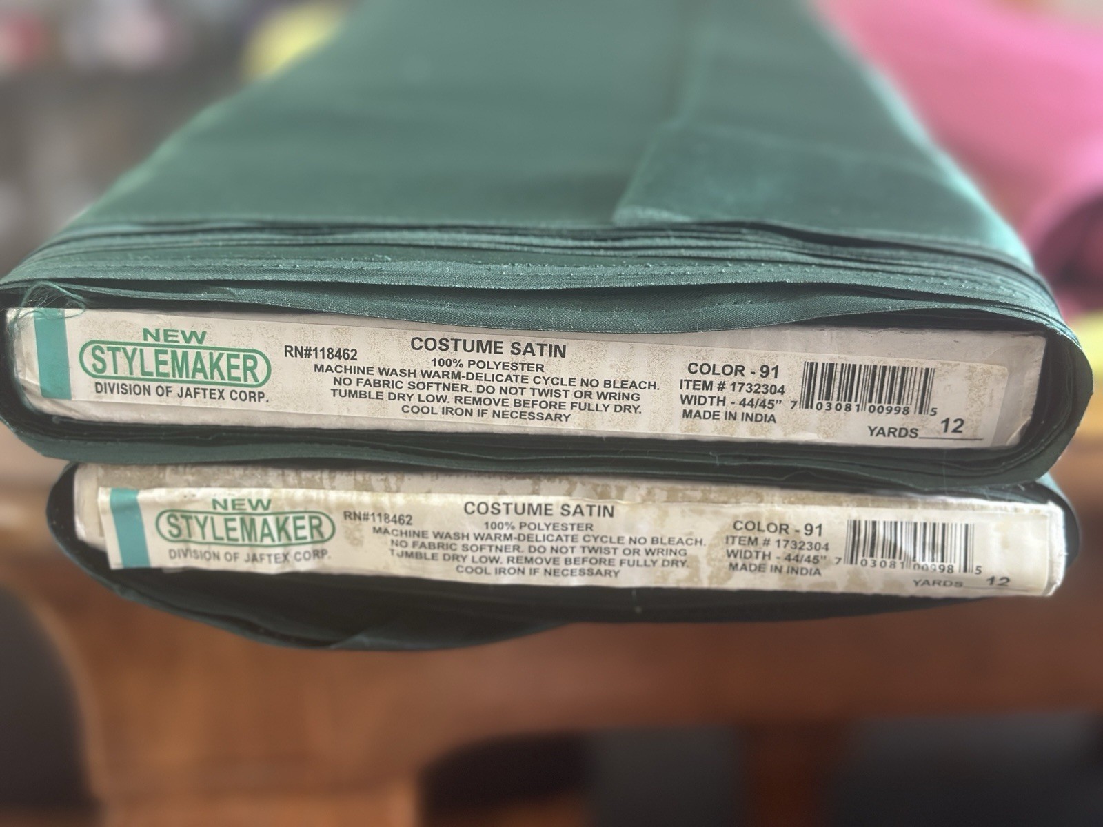 Stylemaker Emerald Green Satin Fabric 15 Yards 45” Wide Shiny Jewel Tone