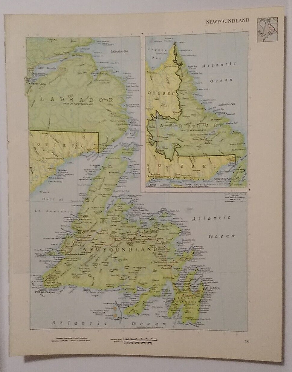 1960's Vintage NEWFOUNDLAND Atlas Map - Old Antique Rand McNally World Atlas