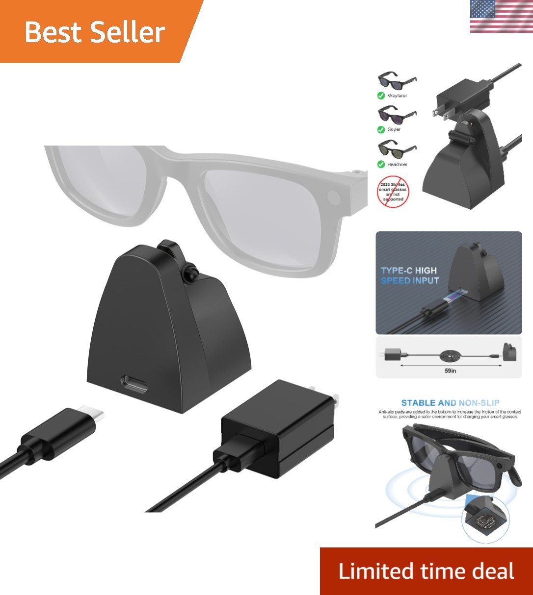 Portable Smart Glasses Charging Stand for Wayfarer & Headliner - Fast Charge