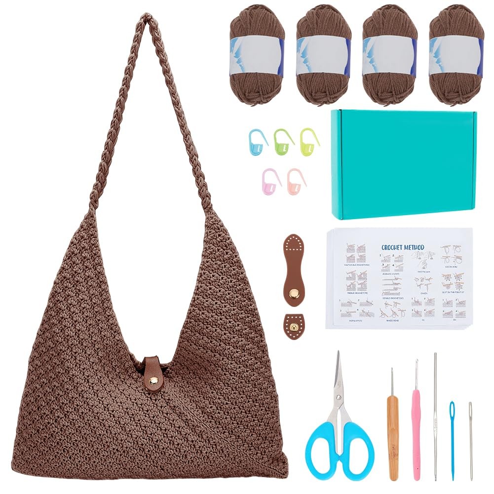 ACRNIGHEET Beach Bag Crochet Kit for Medium, Light brown shoulder bag 