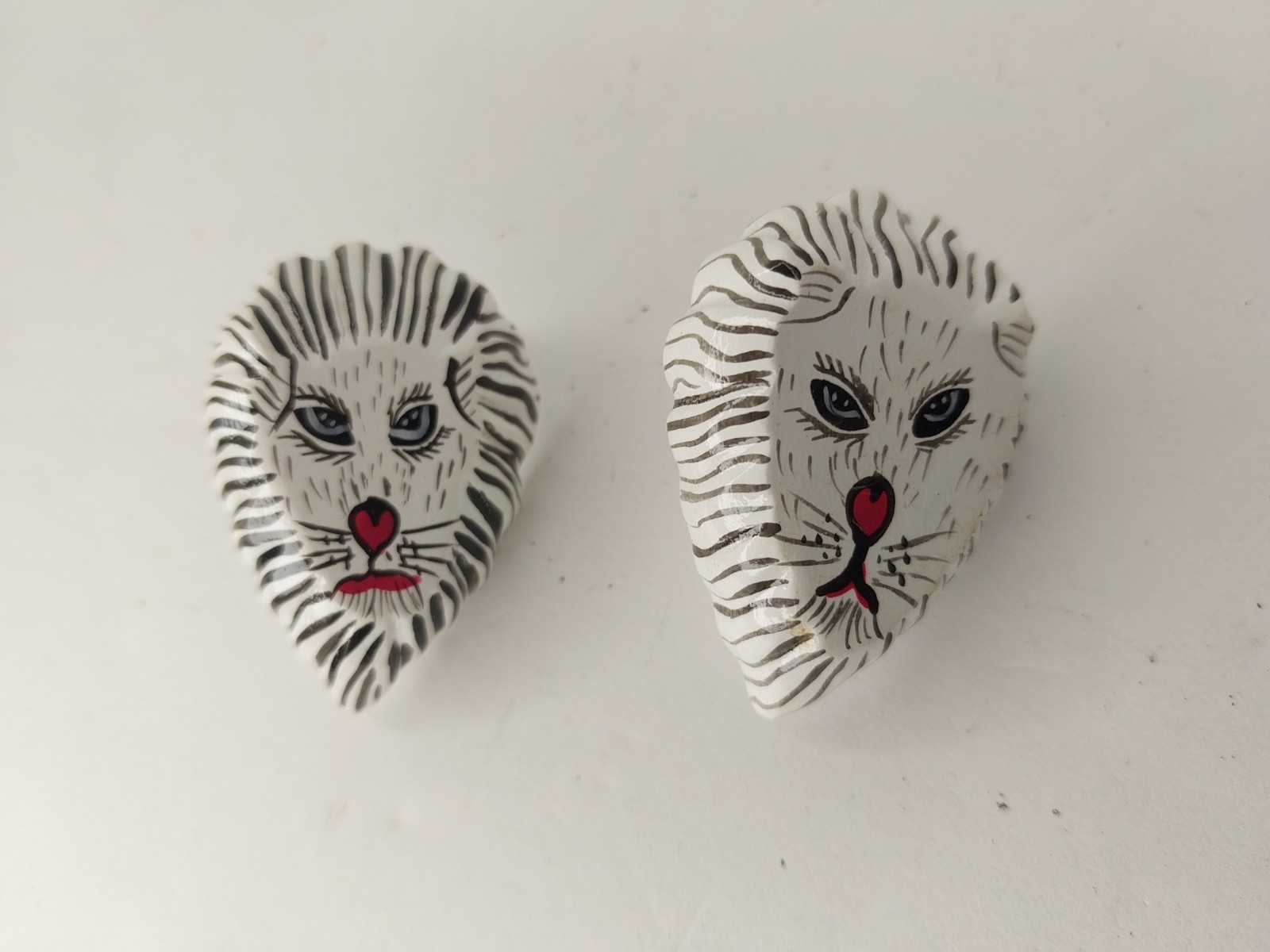 Hand Painted Artisan Made Kitschy Folk Art Lion Head Earrings