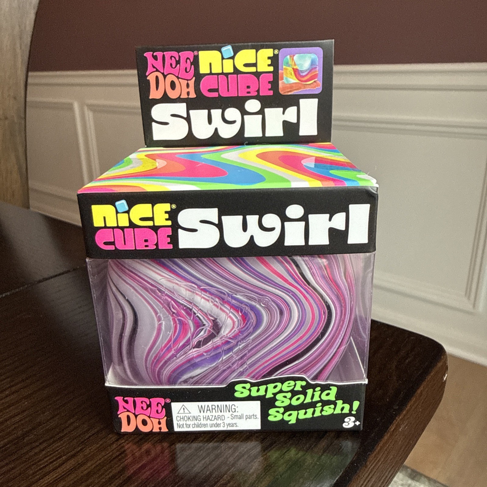 NeeDoh Nice Cube Swirl Sensory Purple Pink Black & White Super Solid Squish NIB