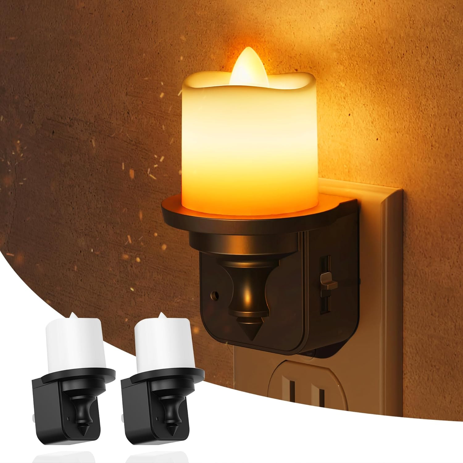 L LOHAS Dimmable LED Flameless Candle Night Light, 2-Pack, Amber Glow