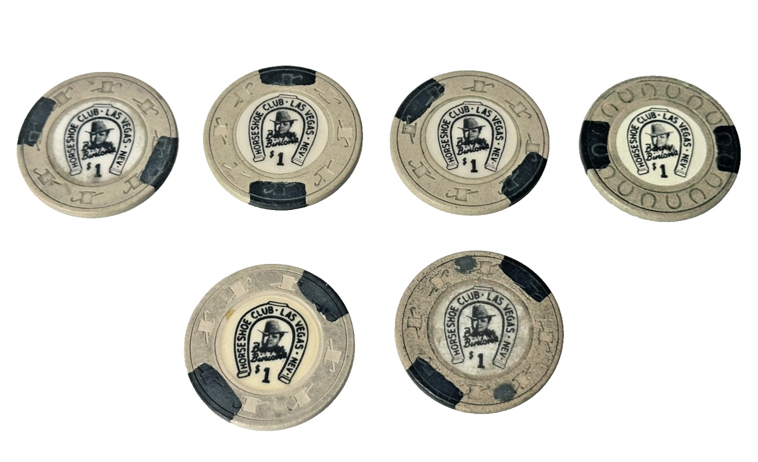 5 Vintage $1 Horseshoe Club Las Vegas Casino Chips Binions Nevada Lot