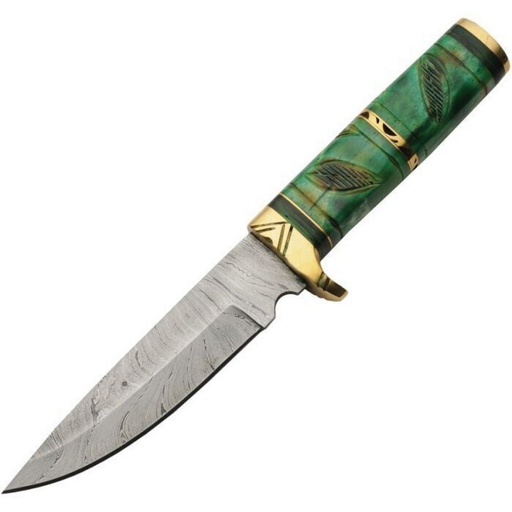Damascus Brass Forest Hunter Fixed Blade Knife 5.5" Steel Blade - DM1345