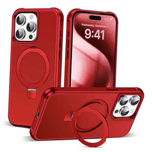 Compatible with Case with Invisible Magnetic O-Ring Stand iPhone 15 Pro Red