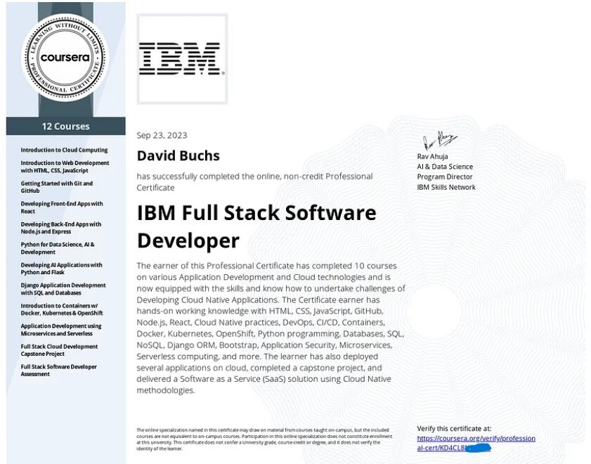 Help Complete IBM Full Stack Software Developer Professional Certificate