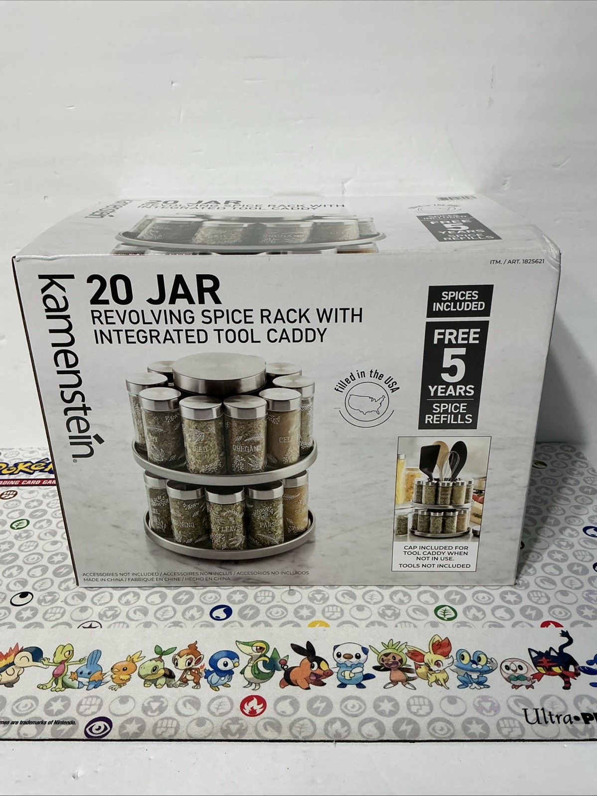 Kamenstein 20 Jar Revolving Spice Rack with Integrated Tool Caddy Shaker Jars