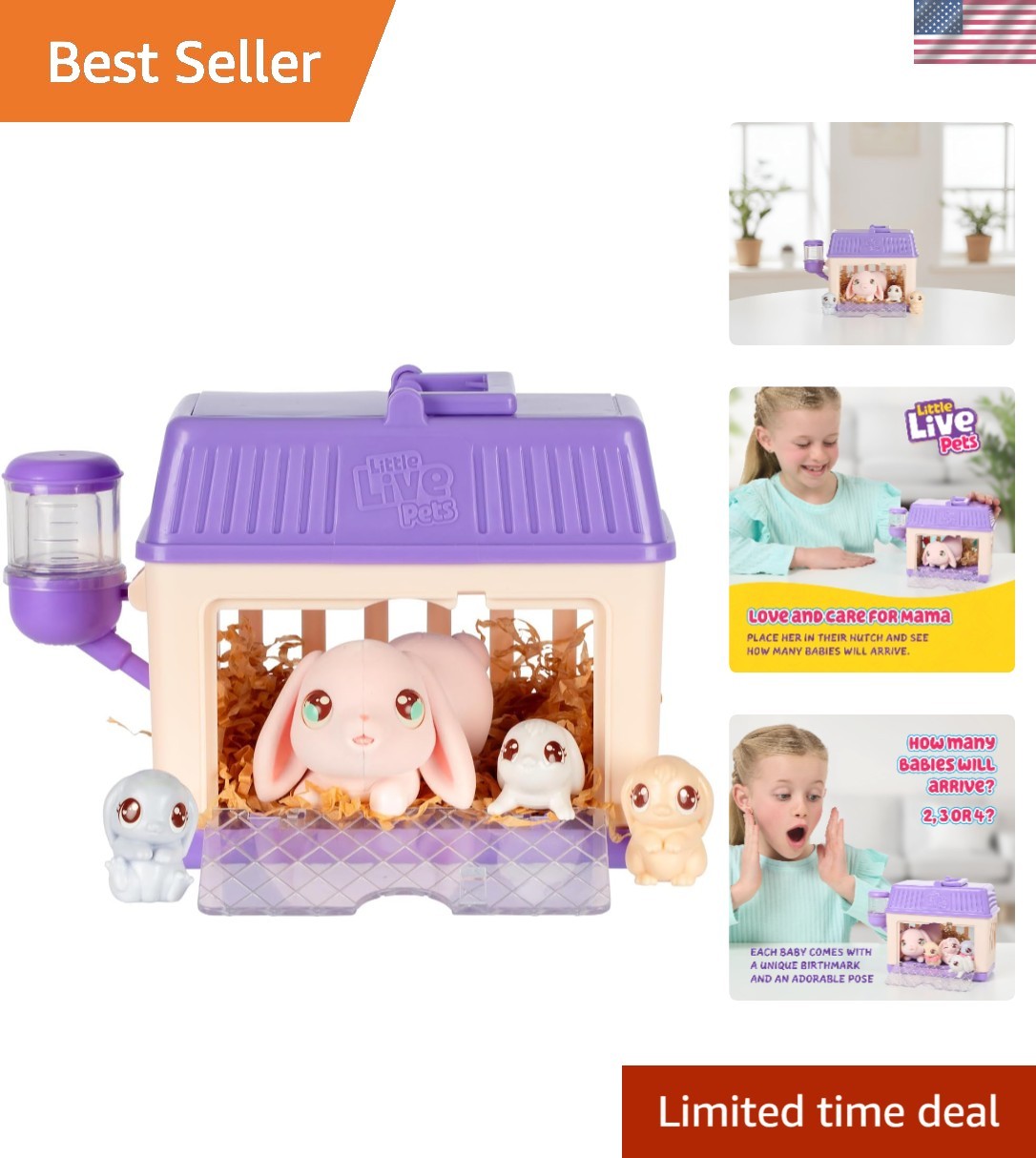 Bunny Mini Interactive Live Pet Toy Set, Hutch Animal Playset with 3 Surprise...