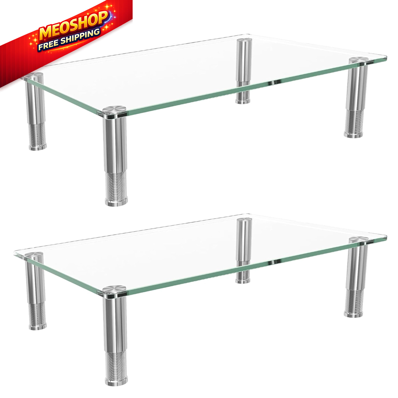 Simple Trending 2 Pack Computer Monitor Riser 14.25 x 9.5 x 3.5 inches, Glass 