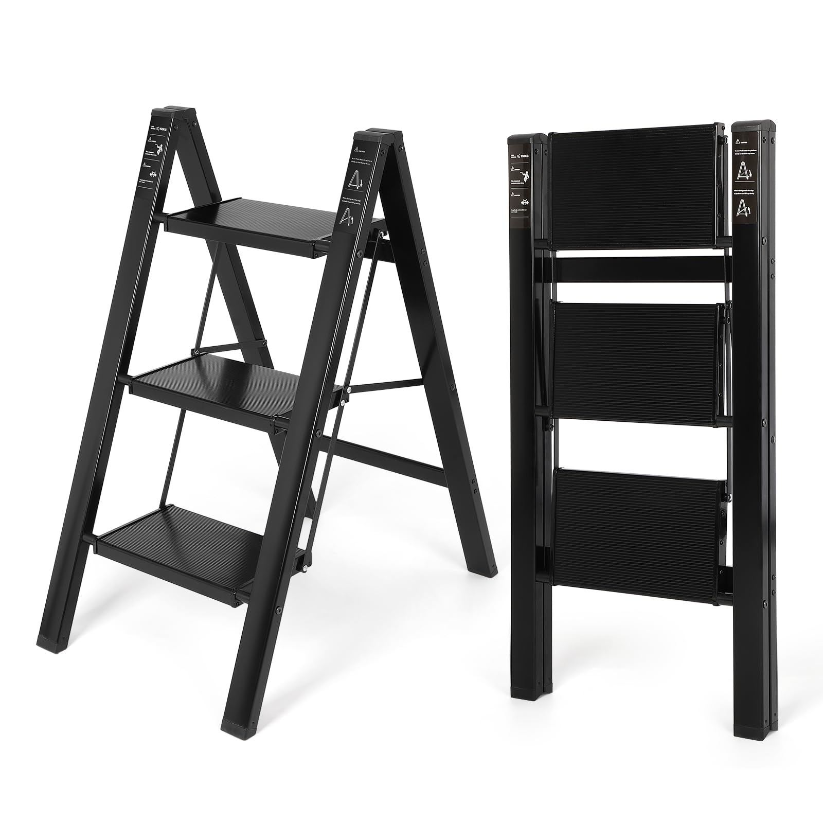 3 Step Ladder Aluminum Light Folding 3 Stool with Non-Slip Wide Pedal (7.9Inch)