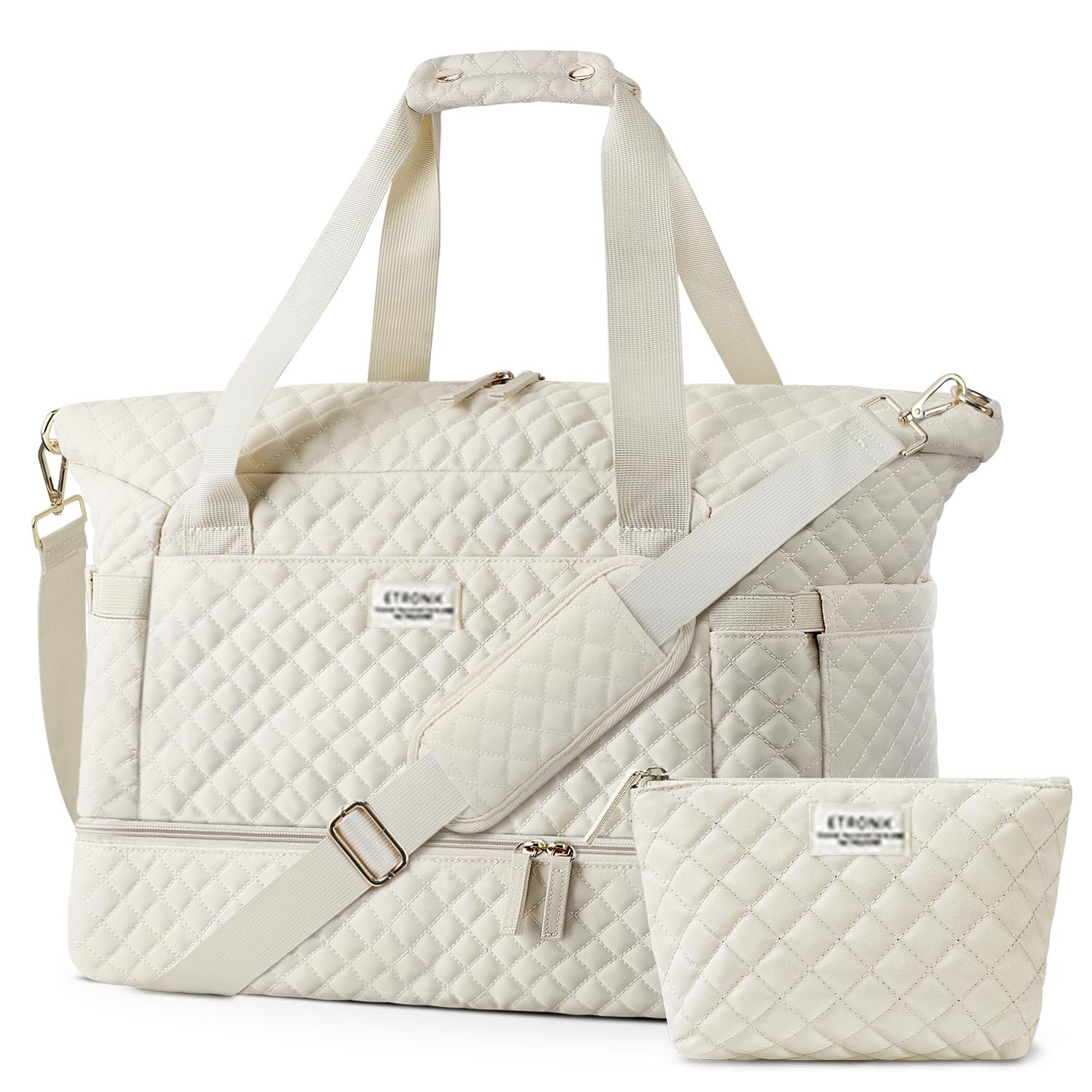 48L Beige Travel Weekender Bag Women Wet Pocket Shoes Compartment Hospital