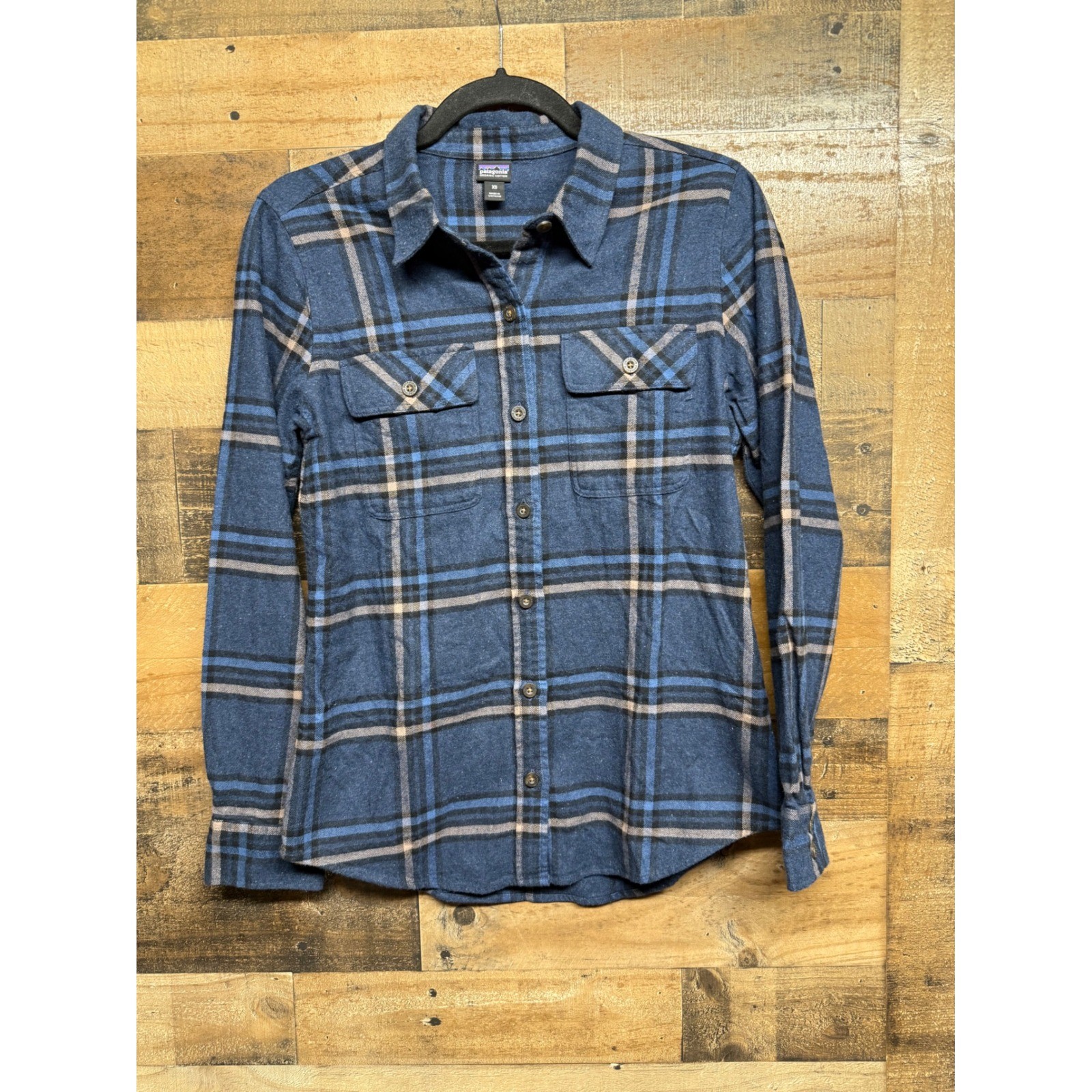 Patagonia Fjord Flannel Shirt Womens XS Blue Plaid Organic Cotton 42405