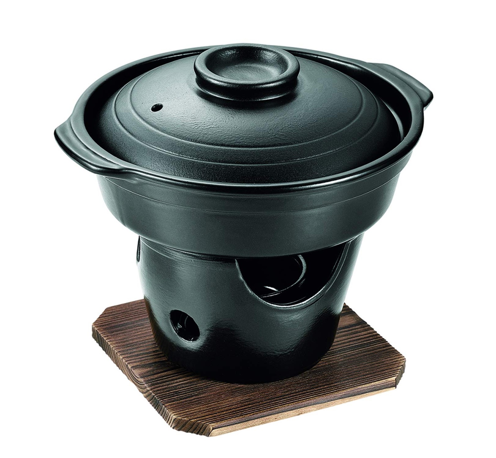 Pearl Metal HB-5221 Sukiyaki Pot with Stove Set, Ceramic 0.9 Quarts, Black 