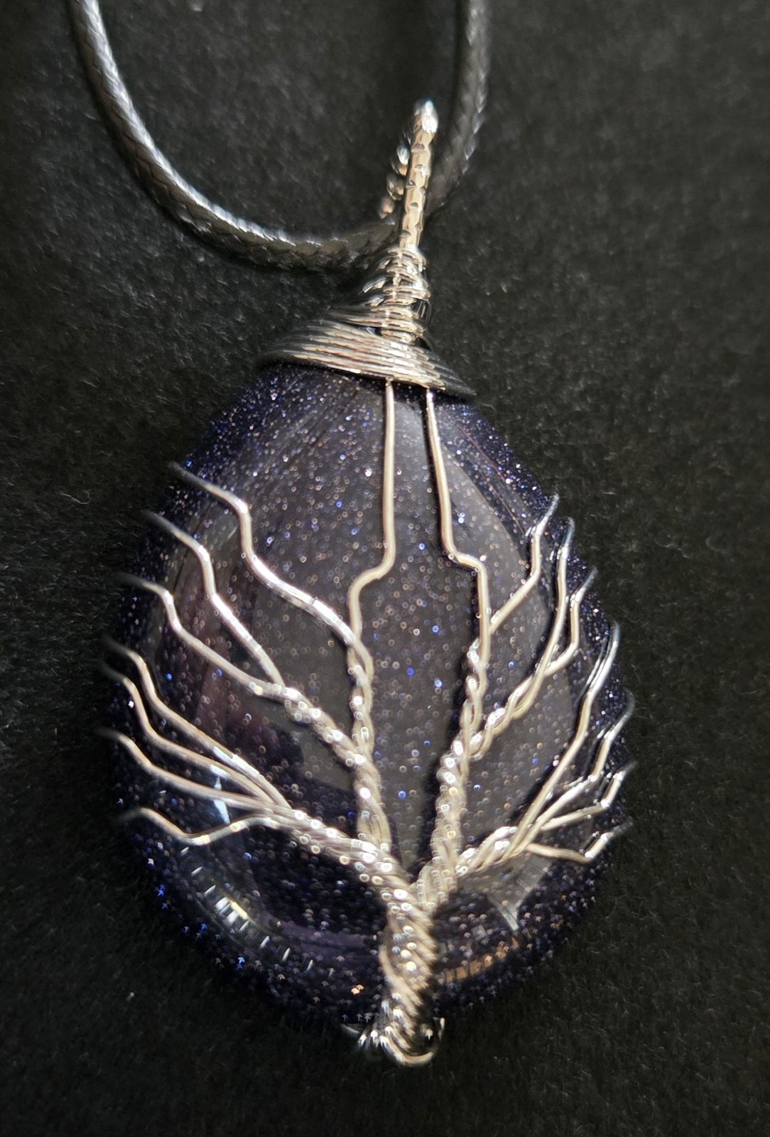 Blue Goldstone Wire Wrapped Necklace Tree of Life Beautiful Detail Eternity Gift