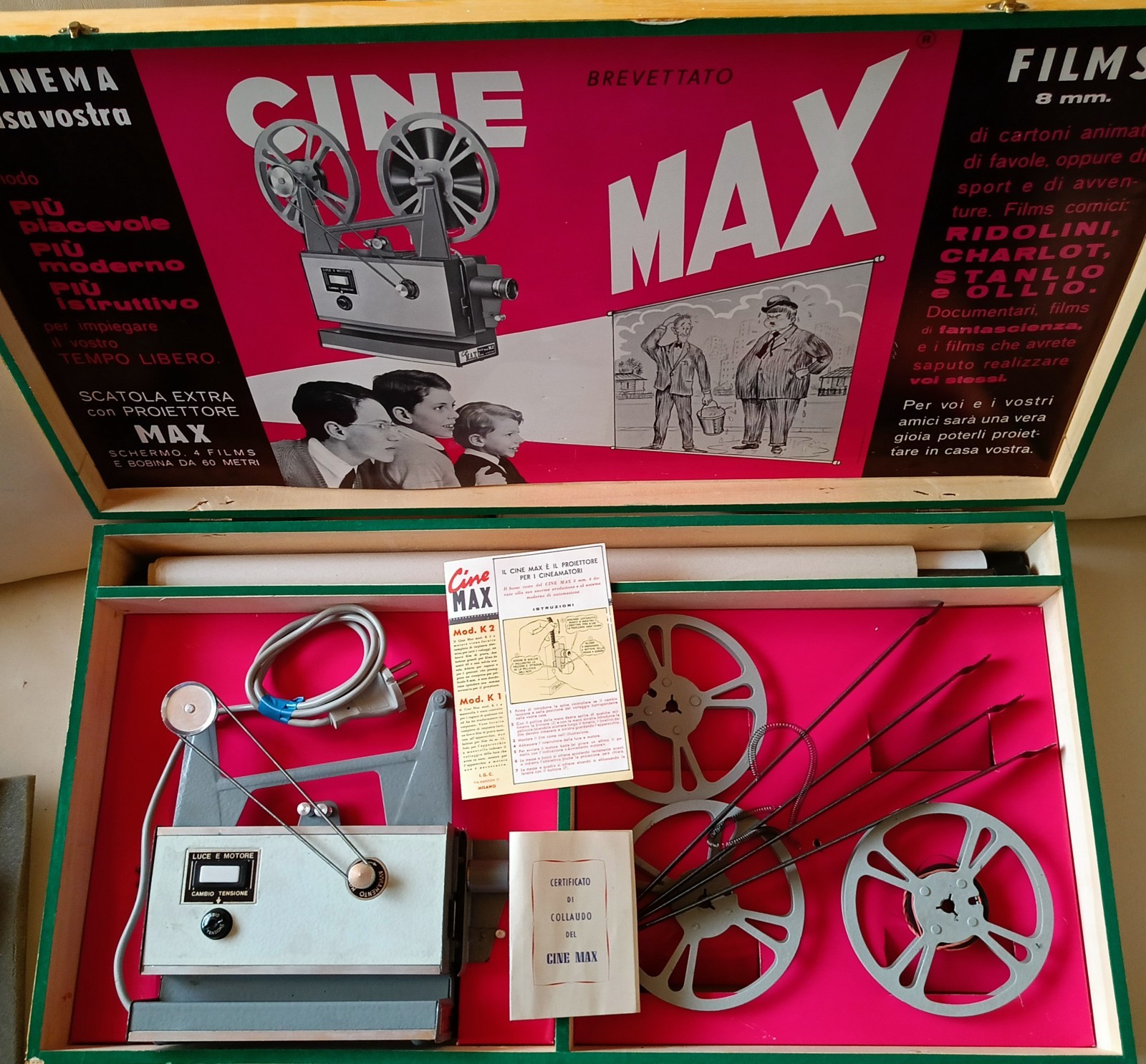 Rare Cine Max IGC Motor Projector K2 8mm Wooden Box Complete Accessories