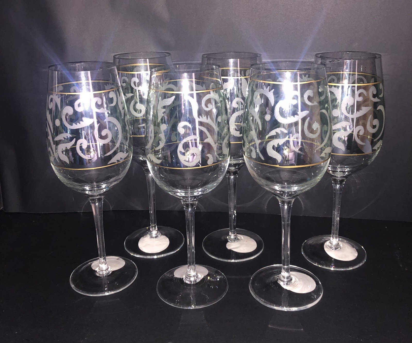 Light Blue Red Wine Glasses Pier One Gold Trim Set Of Six Discontinued