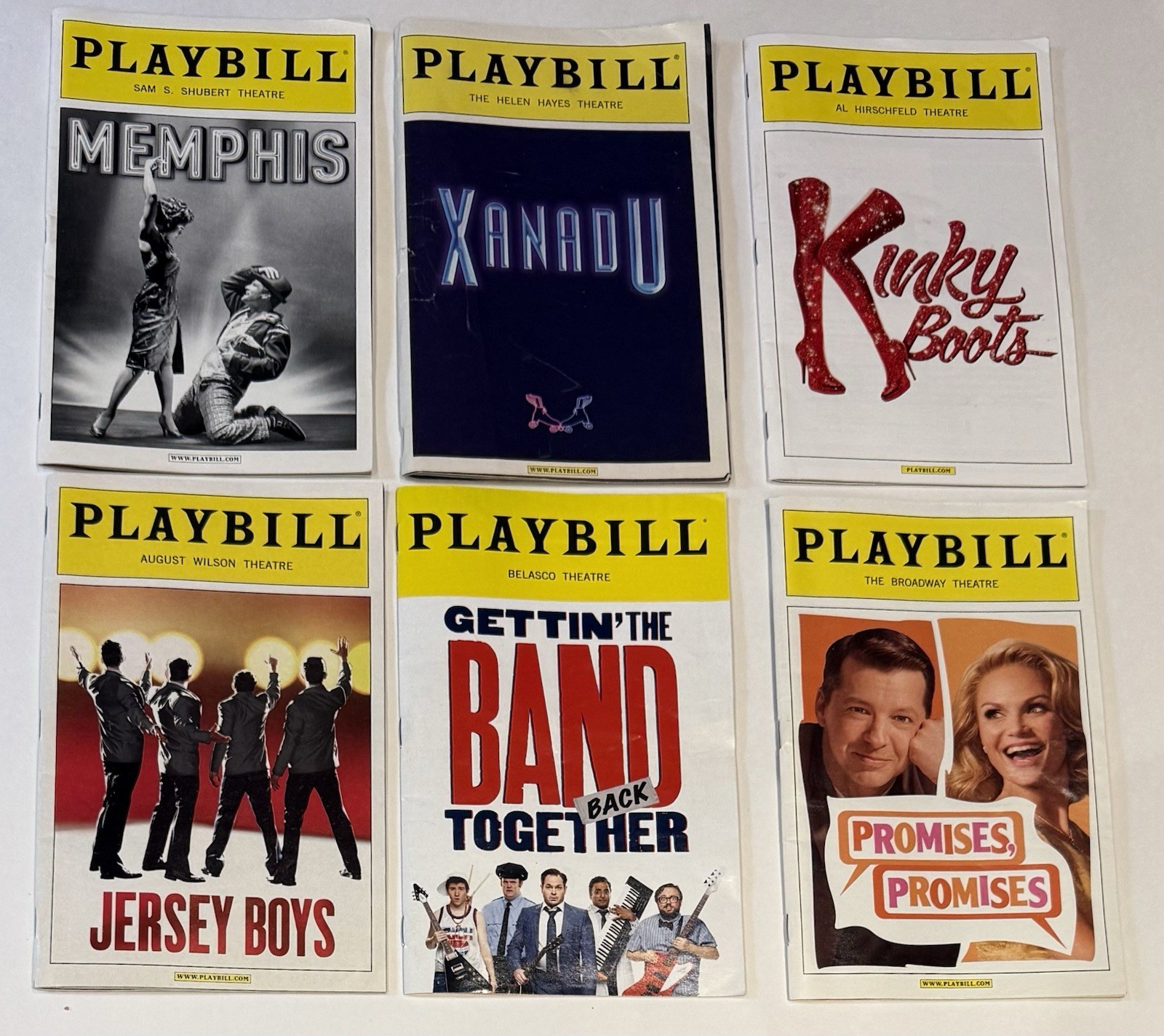 6 Original Cast Broadway Playbills-Memphis,Kinky Boots, Xanadu,Jersey Boys, Etc