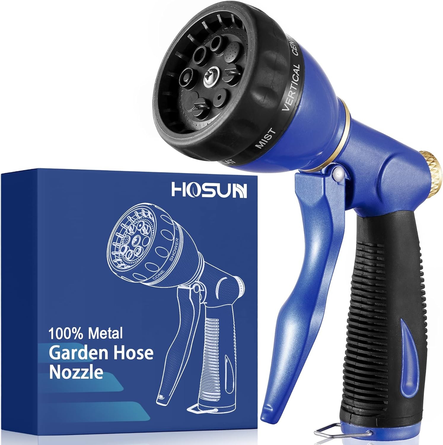 HOSUN Garden Hose Sprayer Nozzle 100% Heavy Duty Metal, Water Hose Nozzle with 8