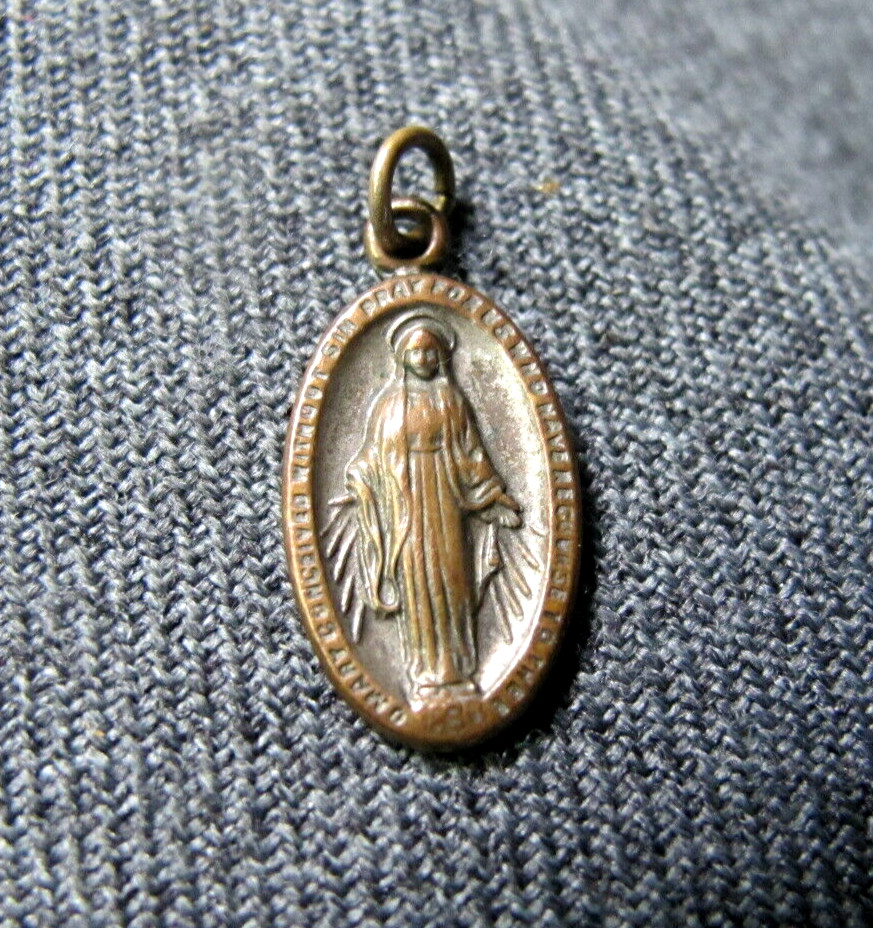 Vintage Our Lady bronzetone medal pendant   #10