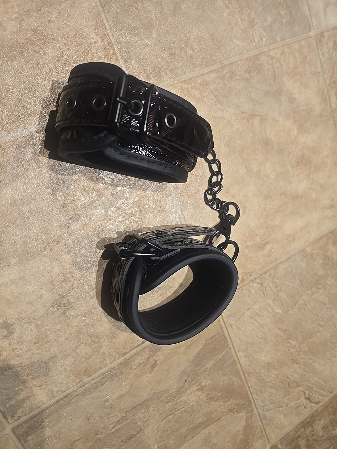 Black Leather Handcuffs With Neoprene Lining