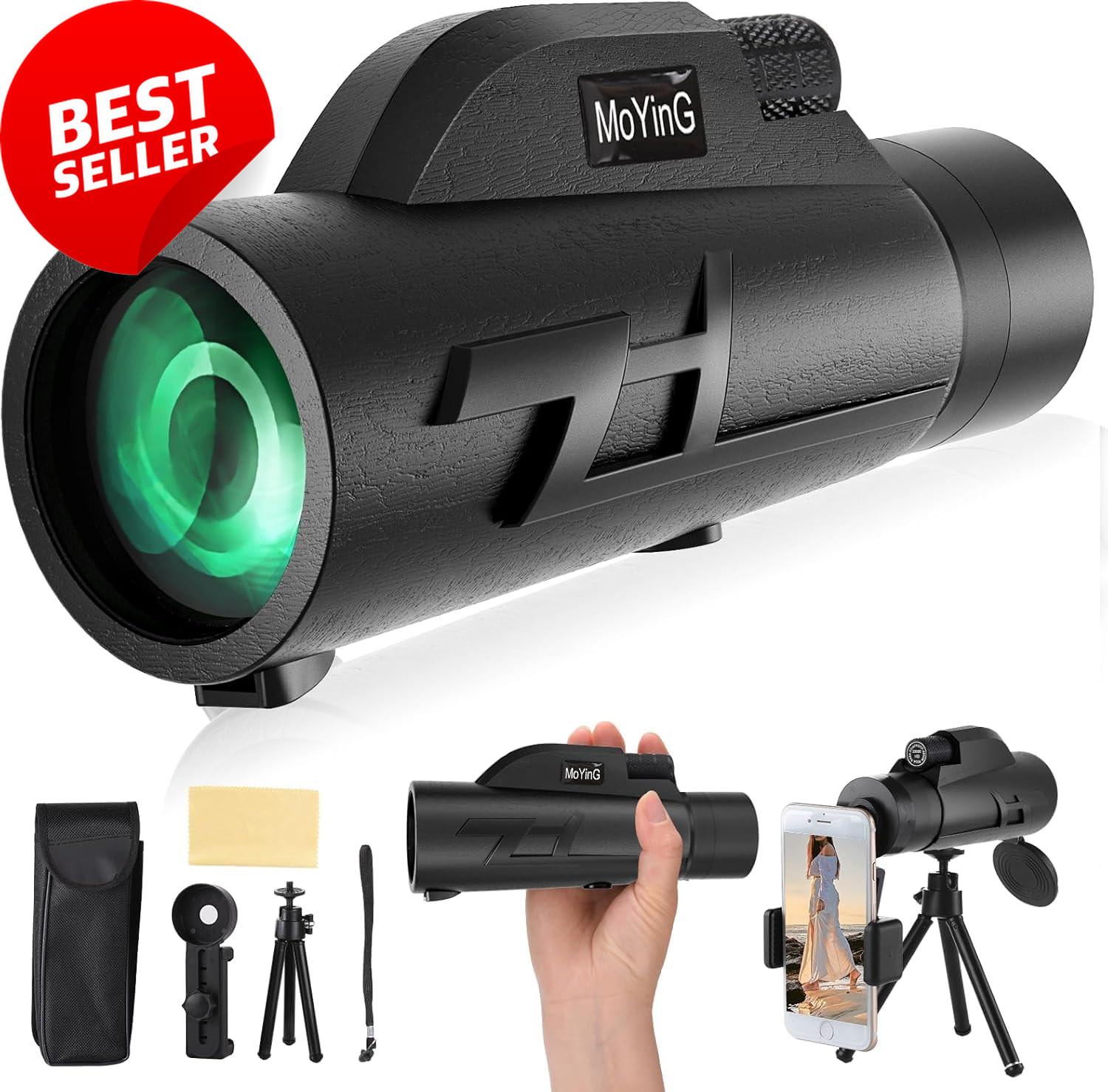 20x50 HD Monocular Telescope BAK4 Prism Phone Adapter Tripod Multi-Coated Optics