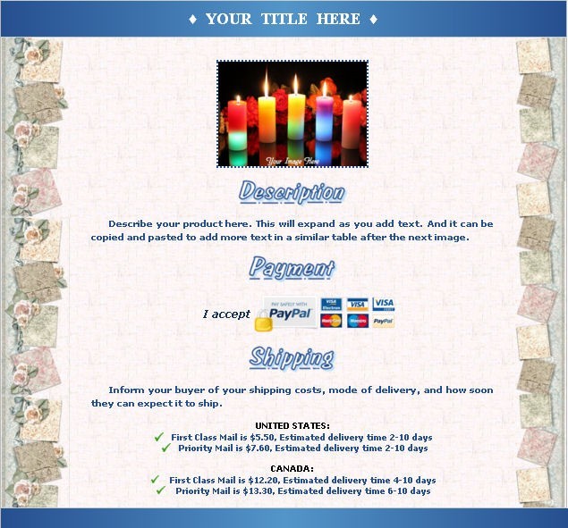 AUCTION TEMPLATE Parchment Design - FREE Email Shipping