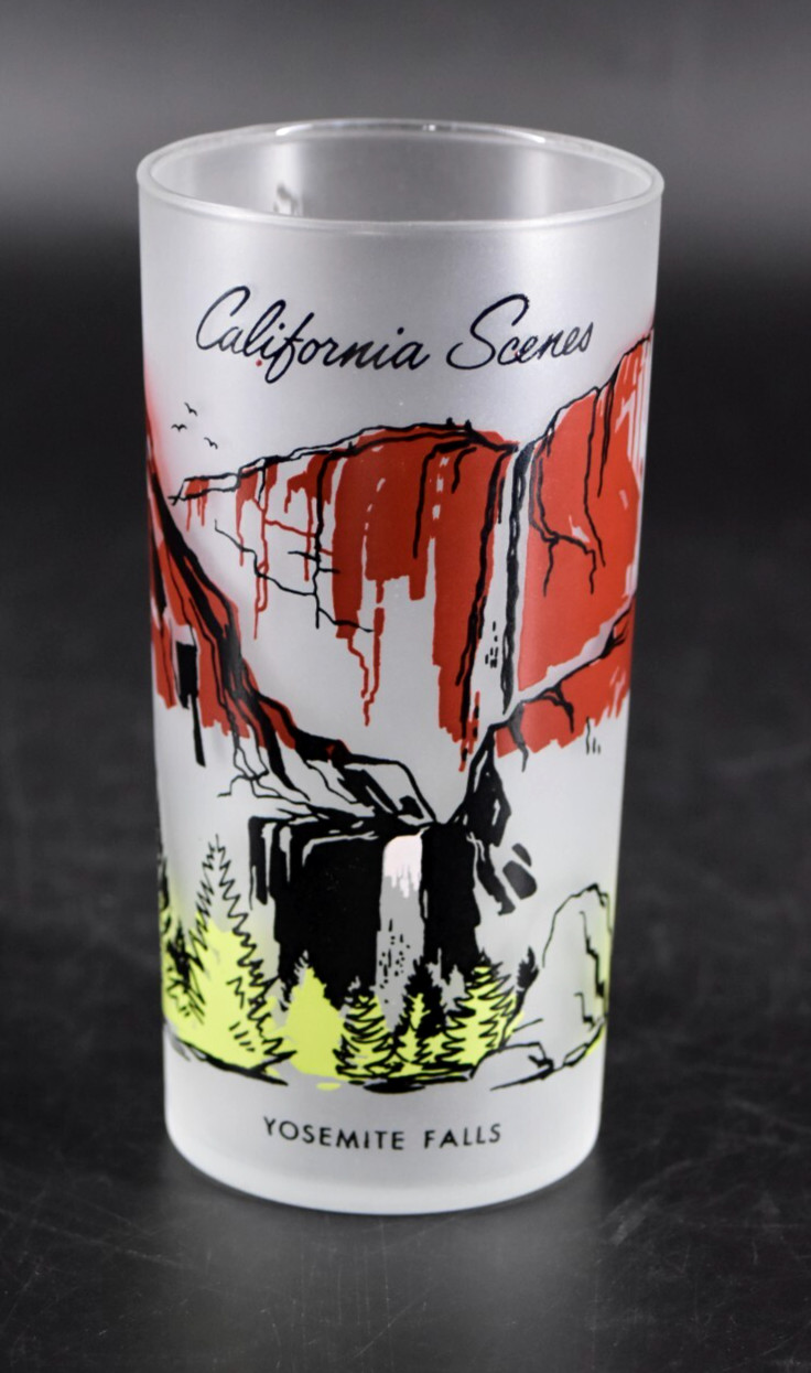 VTG Libbey California Scenes Yosemite Falls Drinking Glass Tumbler Frosted 5.5"