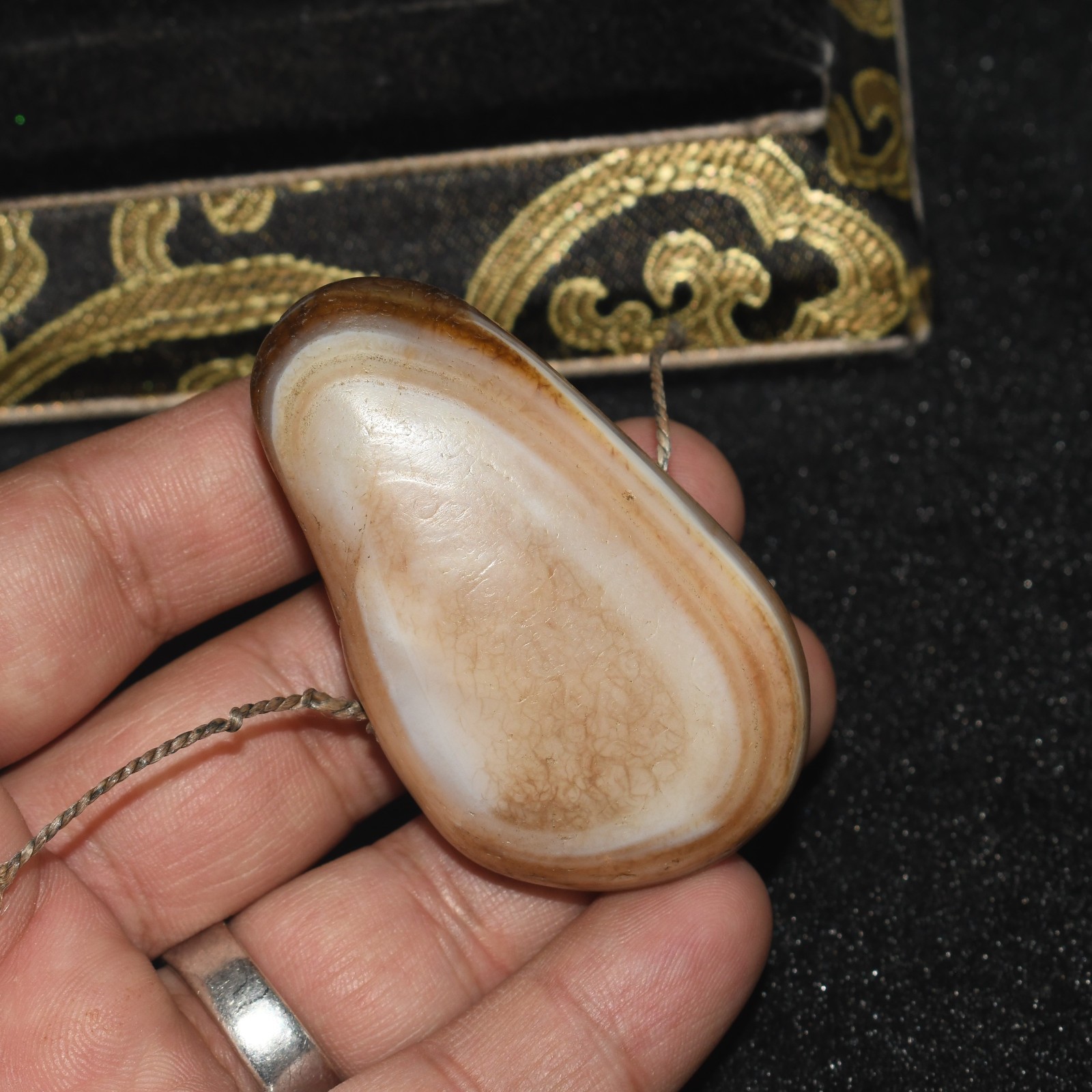 Large Rare Tibetan Himalayan Banded Agate Stone Bead in good Condition with eye