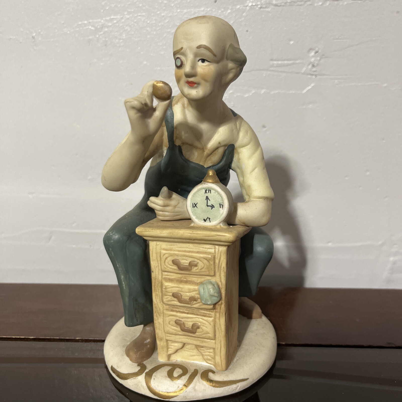 Clock Maker Builder Repair Man Ceramic Decorative Figurine Statue
