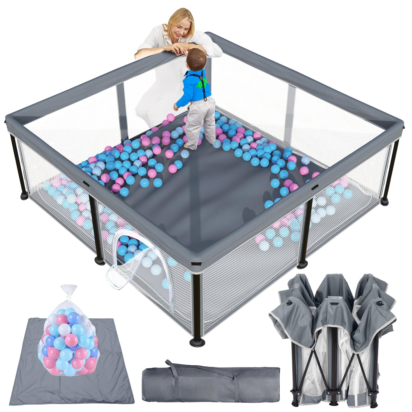 Foldable Baby Playpen 50 x50 Collapsible Play Pen Portable Playyard Balls Babies