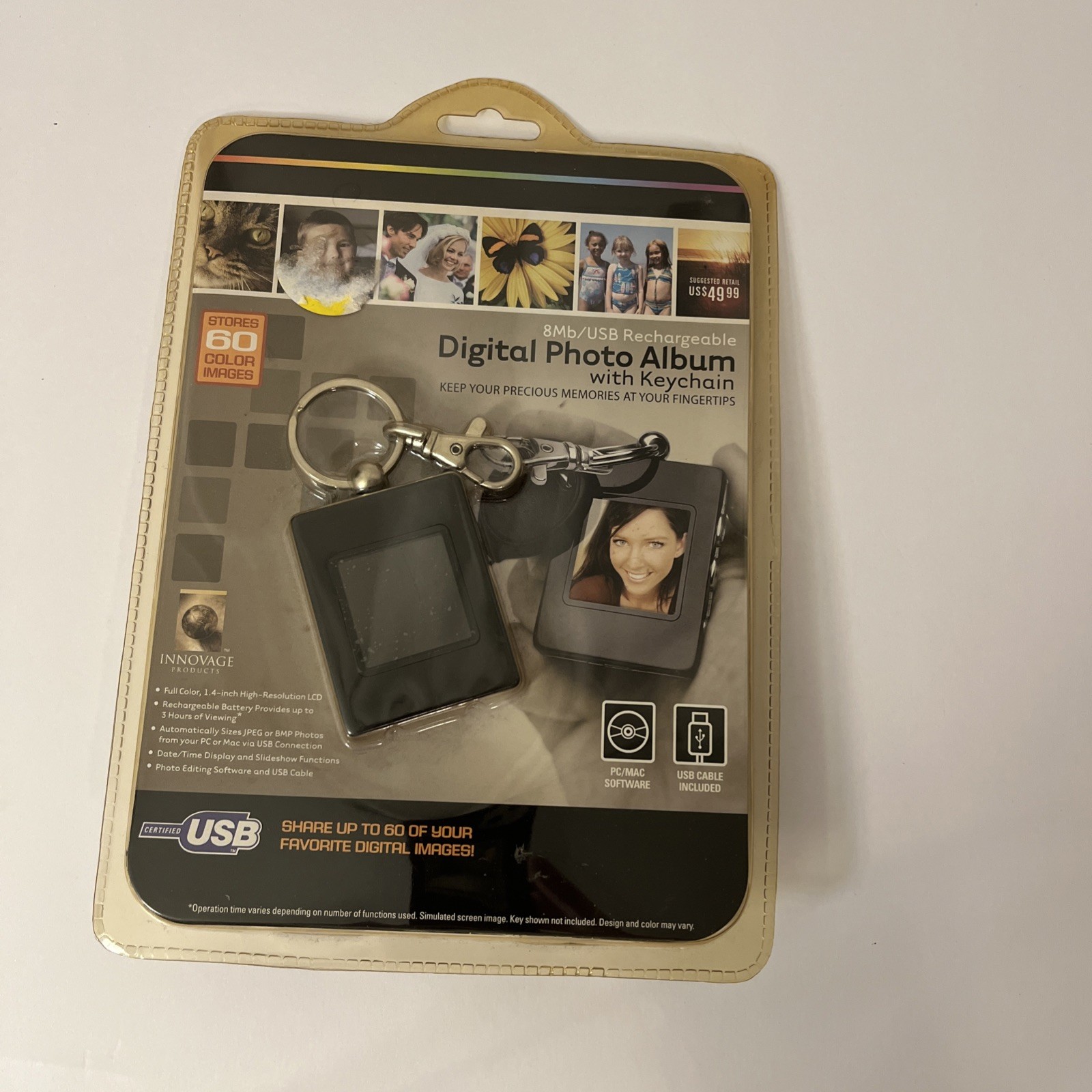 Digital Photo Album with Keychain USB Rechargable 1.4" High Res LCD 1620121 New