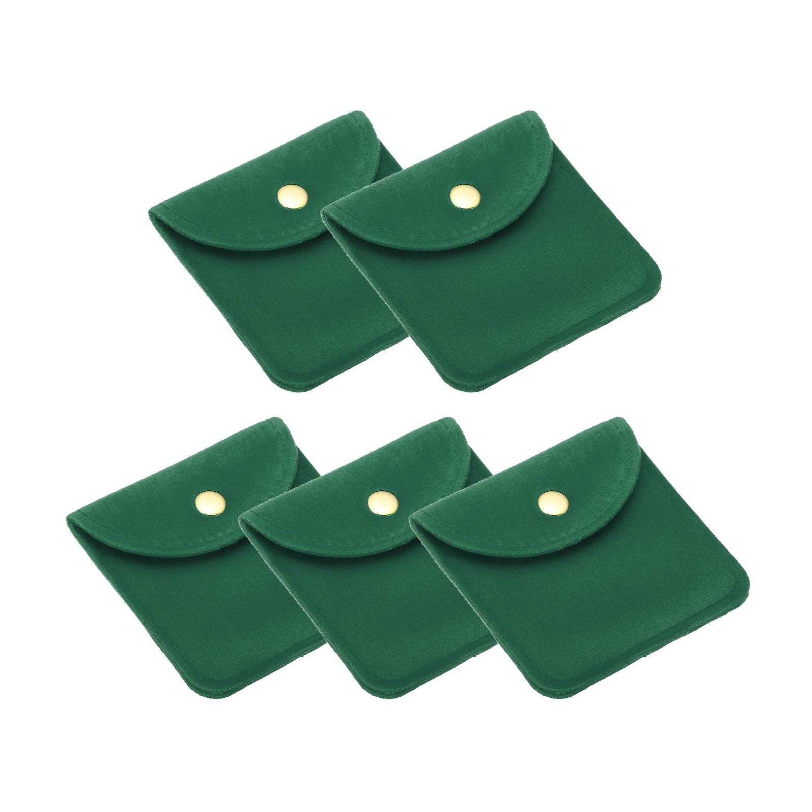 8x8cm Jewelry Pouches with Snap Button, 5 Pcs Soft Storage, Dark Green